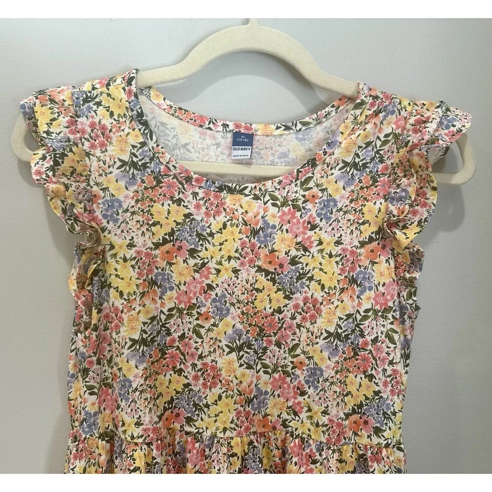 Old Navy Wildflower Floral Flutter Sleeve‎ Midi Sundress Girls XL Colorful NWT